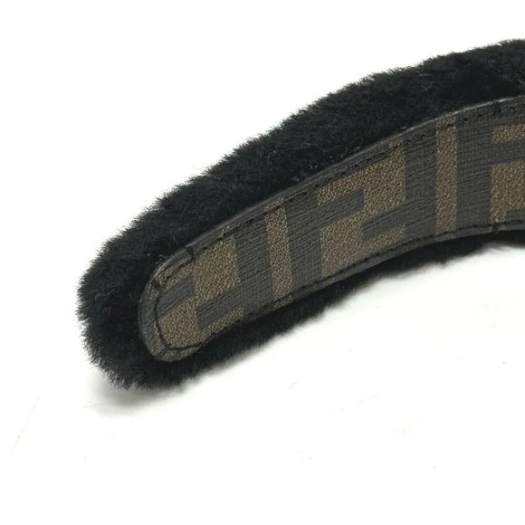 FENDI Hair band head band boa zucca hair accessory fur Black